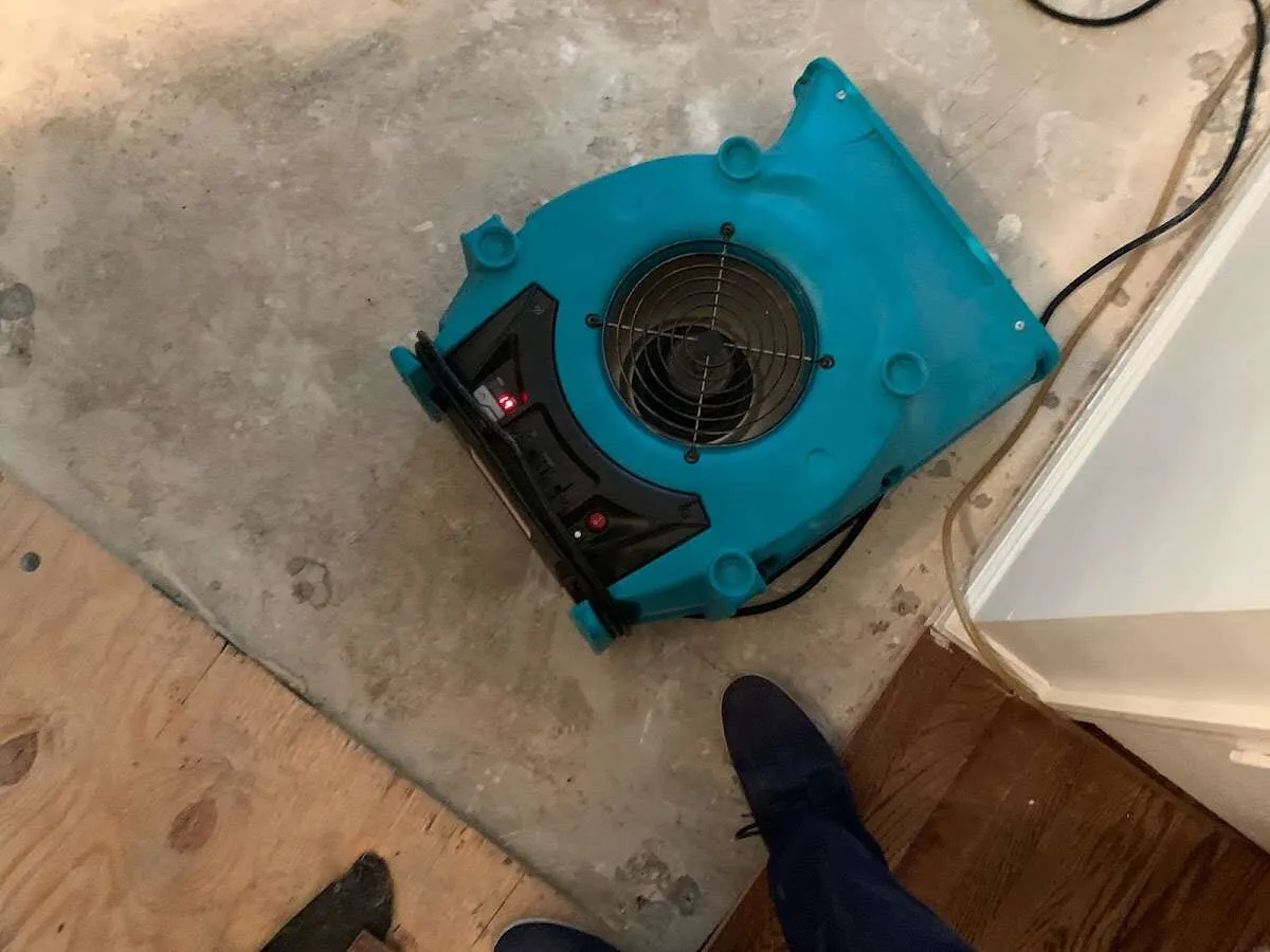 Air mover drying subfloor during Leak Detection & Repair in Dillon